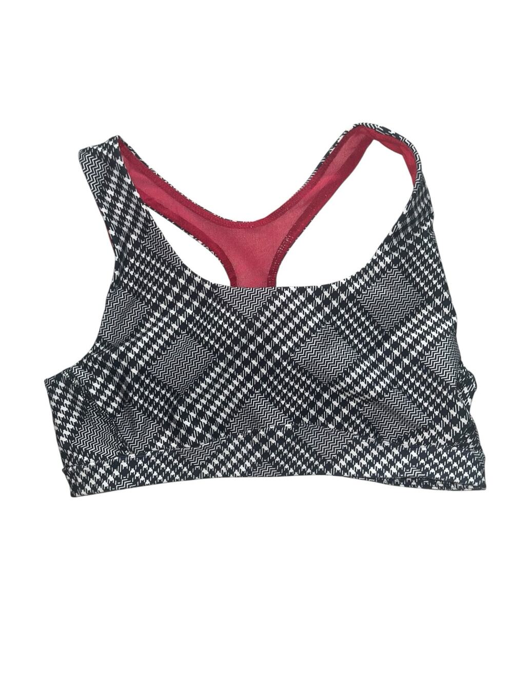 DSG Women’s Plaid Racerback Sports Bra Black White Red Size M